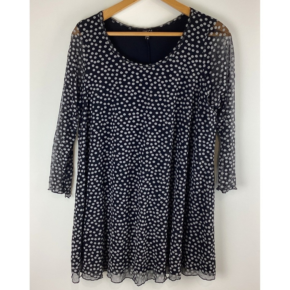 COMFY USA Tunic Top Size M Black White Dot Sheer Drape Lagenlook Artsy Travel